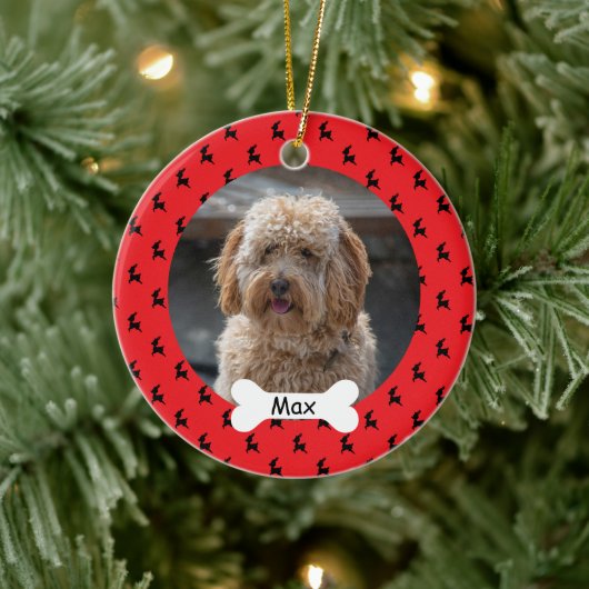 Rood Rendier Custom Pet Puppy Dog Foto Keramisch Ornament (Boom)
