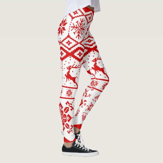 Rood rendier gebreid patroon leggings (Rechts)