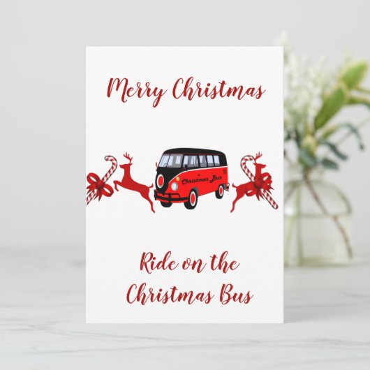 Rood rendier Snoep Stick kerstbus Kaart (Staand voorkant)