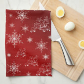 rood, rendier, ster, sterren, sneeuwvlok, kerst theedoek (Quarter Fold)