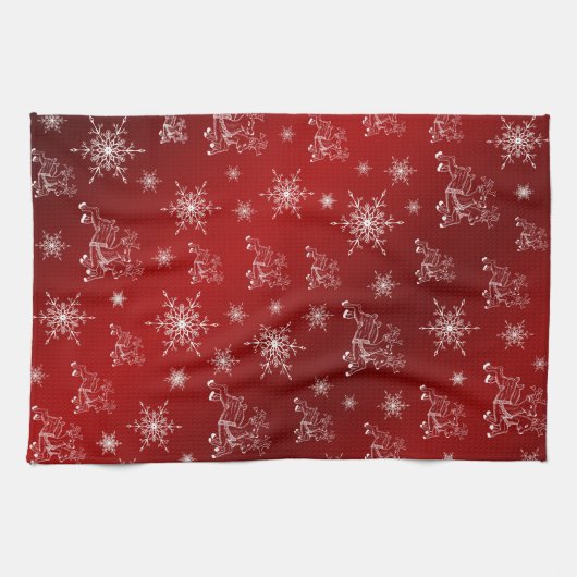 rood, rendier, ster, sterren, sneeuwvlok, kerst theedoek (Horizontaal)