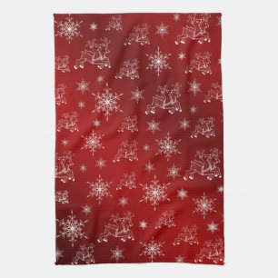 rood, rendier, ster, sterren, sneeuwvlok, kerstmis theedoek
