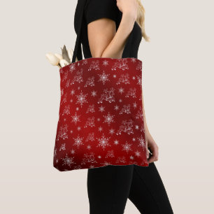 rood, rendier, ster, sterren, sneeuwvlok, kerstmis tote bag