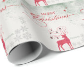 Rood Rendier Zilver Sneeuwvlokken Groene Kerst Cadeaupapier (Rol Hoek)