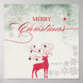 Rood Rendier Zilver Sneeuwvlokken Groene Kerst Poster (Voorkant)
