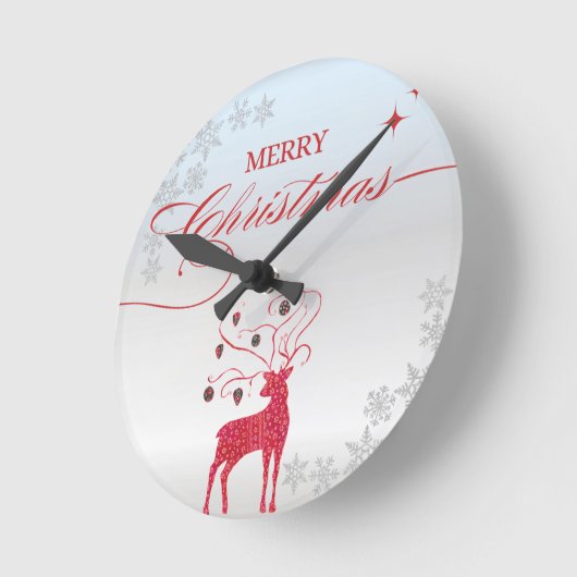 Rood Rendier Zilveren Sneeuwvlokken Kerstmis Ronde Klok (Hoek)