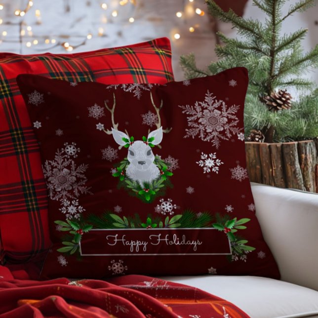 Rood rendierlijk Sierkussen (Red Reindeer Christmas Throw Pillow)
