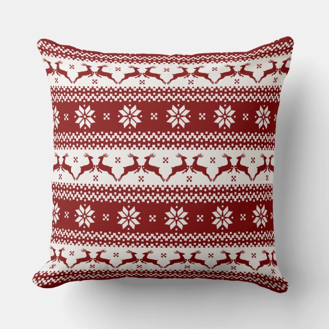 Rood rendiersnowflake Omkeerbare PIllow Kussen (Voorkant)