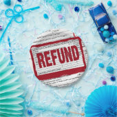 Rood restitutiestempel op belastingformulier papieren bordje (Feest)