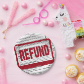 Rood restitutiestempel op belastingformulier papieren bordje (Feest)