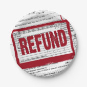 Rood restitutiestempel op belastingformulier papieren bordje (Voorkant)