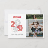 Rood Retro Big Numbers 3-foto Afstuderen Kaart (Voorkant)