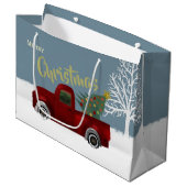 Rood  Retro Truck en kerstboom Large Cadeautasje (Voorkant Gekanteld)