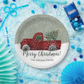 Rood  Retro Truck en kerstboom Papieren Bordje (Feest)
