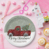 Rood  Retro Truck en kerstboom Papieren Bordje (Feest)