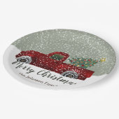 Rood  Retro Truck en kerstboom Papieren Bordje (Gekanteld)