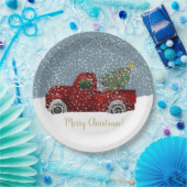 Rood  Retro Truck en kerstboom Papieren Bordje (Feest)