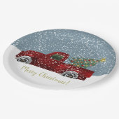 Rood  Retro Truck en kerstboom Papieren Bordje (Gekanteld)