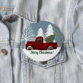 Rood  Retro Truck en kerstboom Ronde Button 4,0 Cm (In situ)