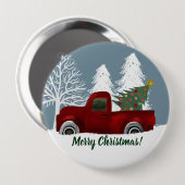 Rood  Retro Truck en kerstboom Ronde Button 4,0 Cm (Voorkant /achterkant)