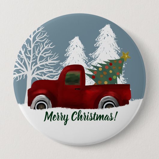 Rood  Retro Truck en kerstboom Ronde Button 4,0 Cm (Voorkant)