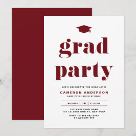 Rood Retro Vet Typografie Afstudeerfeest Kaart