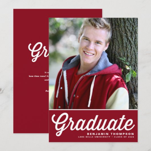 Rood Retro Vet Typografie Foto Afstuderen Kaart (Voorkant / Achterkant)