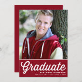 Rood Retro Vet Typografie Foto Afstuderen Kaart (Voorkant / Achterkant)
