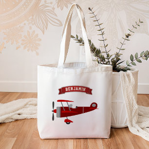  rood retro vliegtuig Kinder Tote Bag