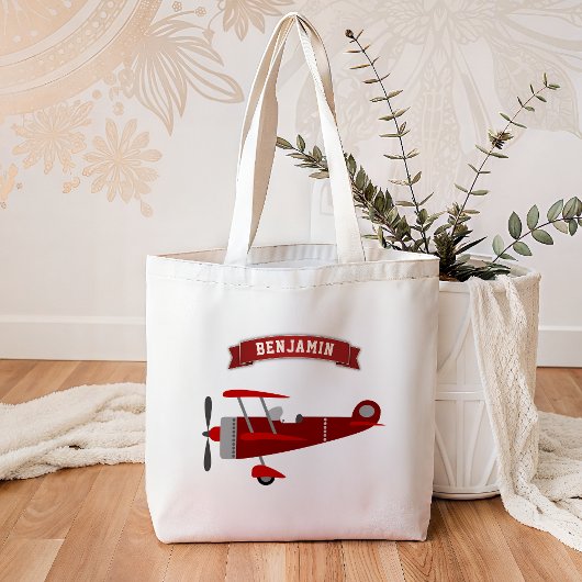  rood retro vliegtuig Kinder Tote Bag