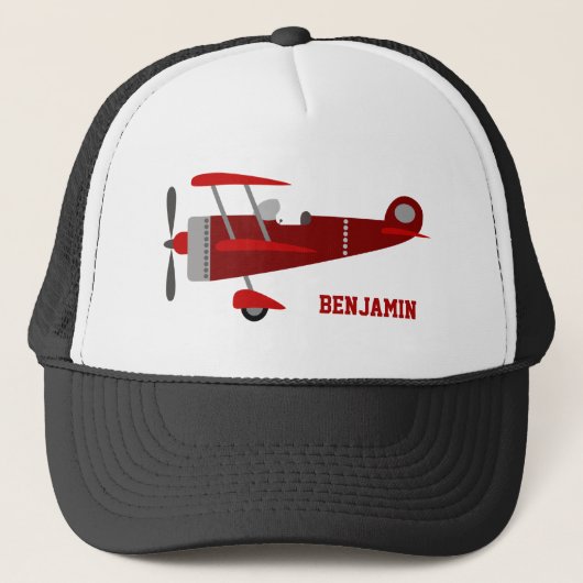 rood retro vliegtuig Kinder Trucker Pet (Voorkant)
