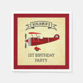  rood retro vliegtuig verjaardagsfeestpapier servet (Voorkant)