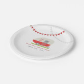 Rood-retrotrailer bruiloft papieren bordje (Gekanteld)