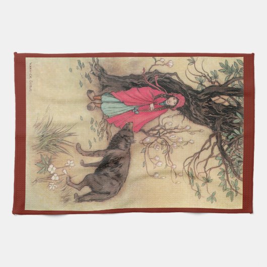 Rood Ridderhout van Warwick Goble Theedoek (Horizontaal)