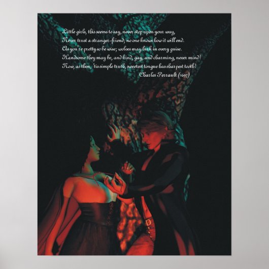 Rood Ridderhout Werewolf Poster met Perrault Poem (Voorkant)