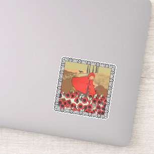 Rood Rijden Hood Veld Rood Poppies Wolf ingelijst Sticker