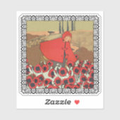 Rood Rijden Hood Veld Rood Poppies Wolf ingelijst Sticker (Vel)