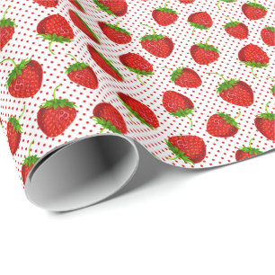 Rood rijpe aardbei en Stippen Patroon Cadeaupapier
