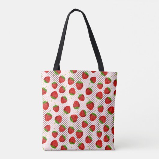 Rood rijpe aardbei en Stippen Patroon Tote Bag (Achterkant)