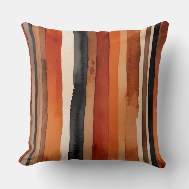 Rood Roest zwart en beige strepen Kussen (Voorkant)