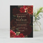 Rood Romantisch Roos Huwelijksuitnodiging Kaart (Staand voorkant)