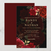 Rood Romantisch Roos Huwelijksuitnodiging Kaart (Voorkant / Achterkant)