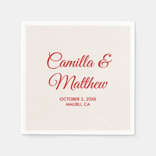 Rood romantisch script gepersonaliseerde bruiloft  servet (Voorkant)