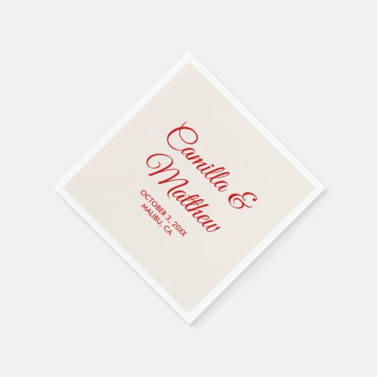 Rood romantisch script gepersonaliseerde bruiloft  servet (Hoek)