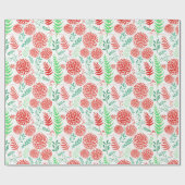 Rood rond bloemen groen blad patroon cadeaupapier (Vlak)