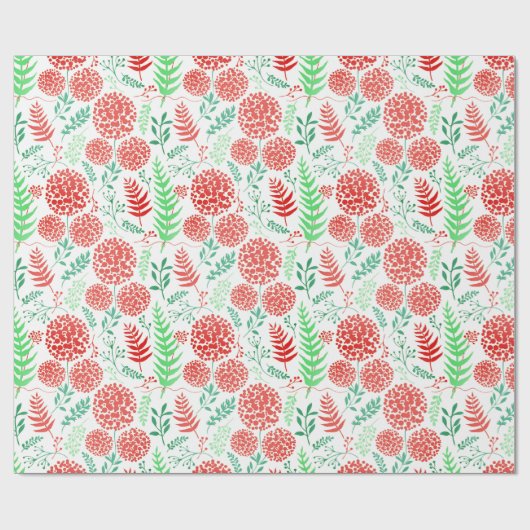 Rood rond bloemen groen blad patroon cadeaupapier (Vlak)