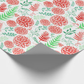 Rood rond bloemen groen blad patroon cadeaupapier (Hoek)