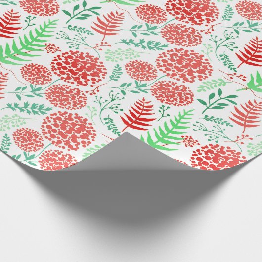Rood rond bloemen groen blad patroon cadeaupapier (Hoek)