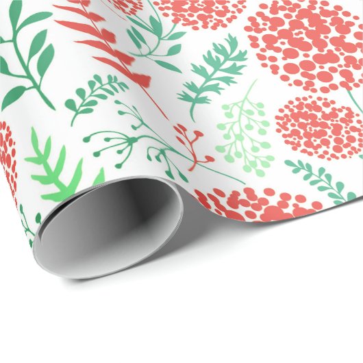 Rood rond bloemen groen blad patroon cadeaupapier (Rol Hoek)