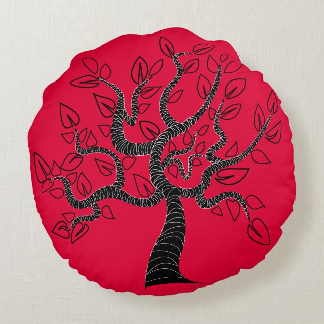 Rood Rond Kussen Boom van het Leven - Kies Kleuren (Achterkant)